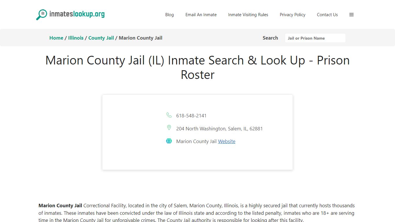 Marion County Jail (IL) Inmate Search & Look Up - Prison Roster